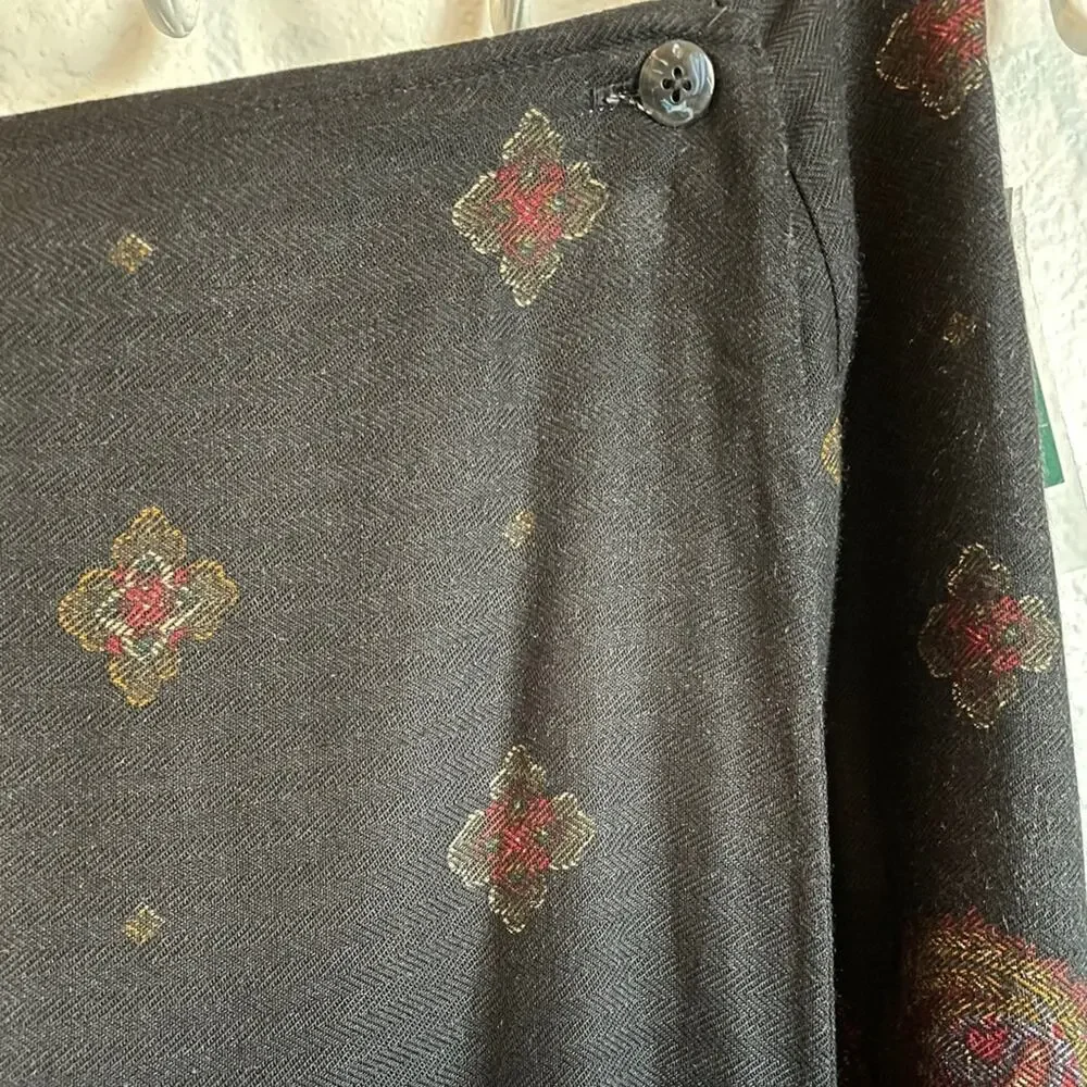 Hunt Club Black Paisley lined Wrap Skirt size 8 NEW